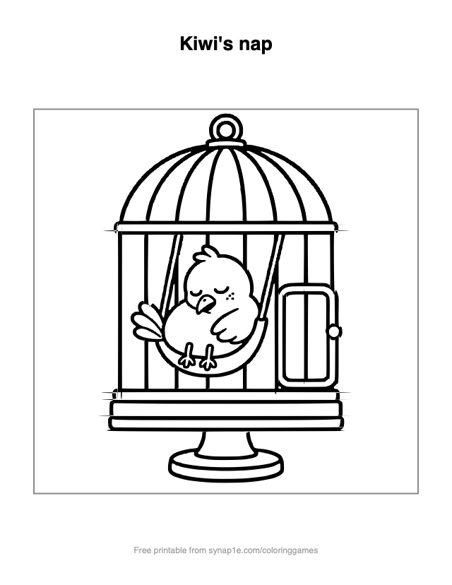 Kiwi's nap — free printable pets coloring page