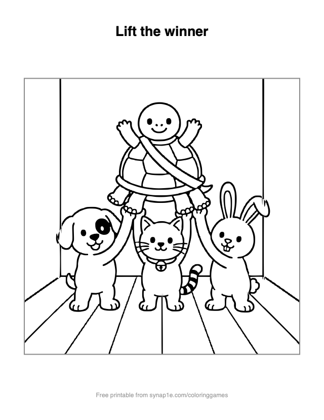 Lift the winner — free printable pets coloring page