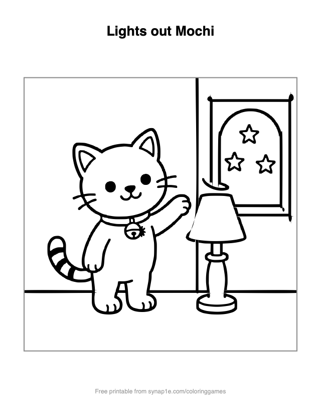 Lights out Mochi — free printable pets coloring page