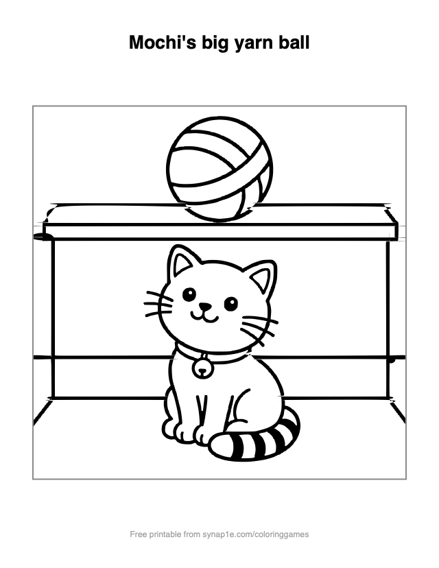 Mochi's big yarn ball — free printable pets coloring page