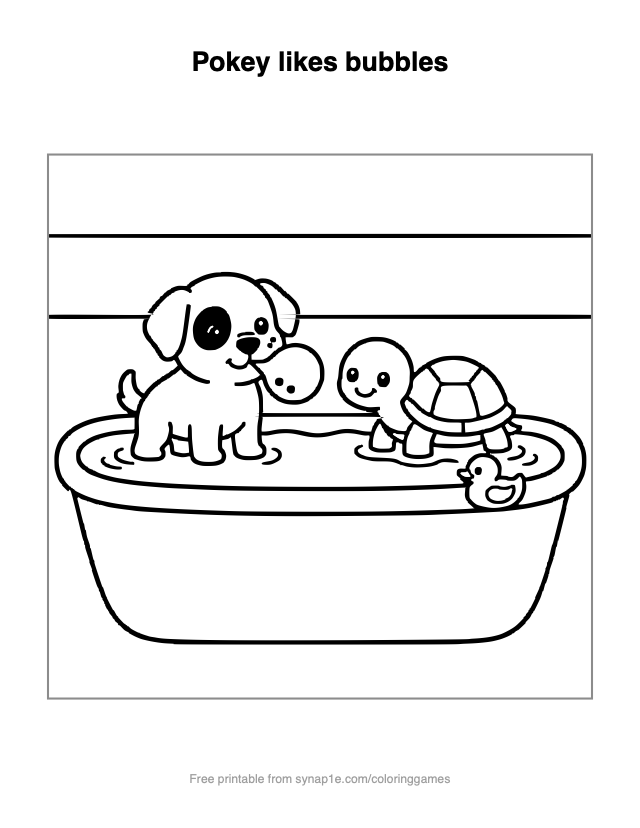 Pokey likes bubbles — free printable pets coloring page