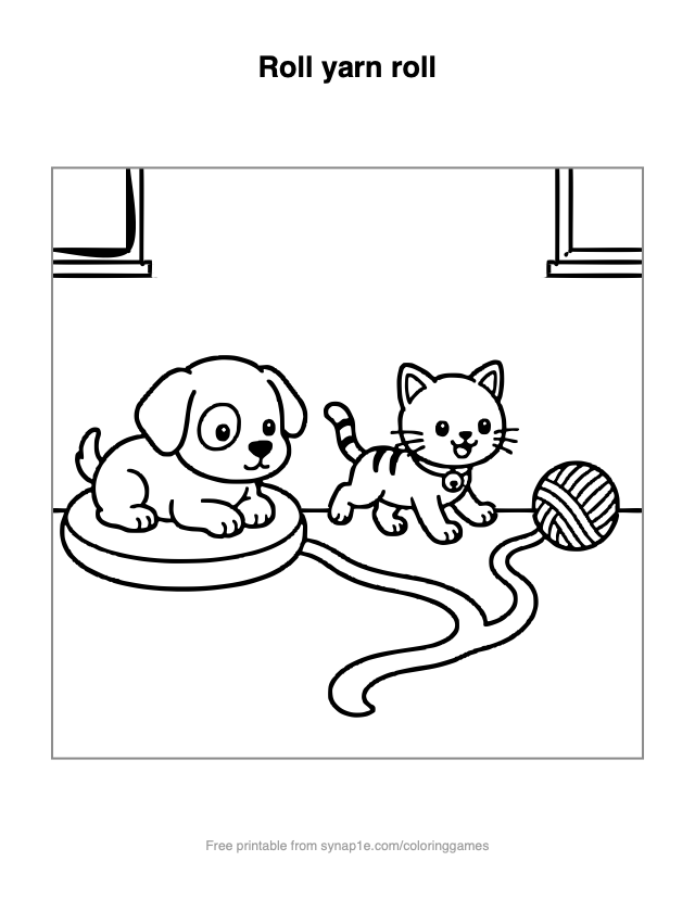 Roll yarn roll — free printable pets coloring page