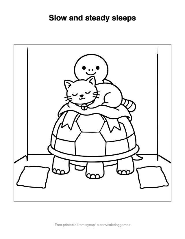 Slow and steady sleeps — free printable pets coloring page