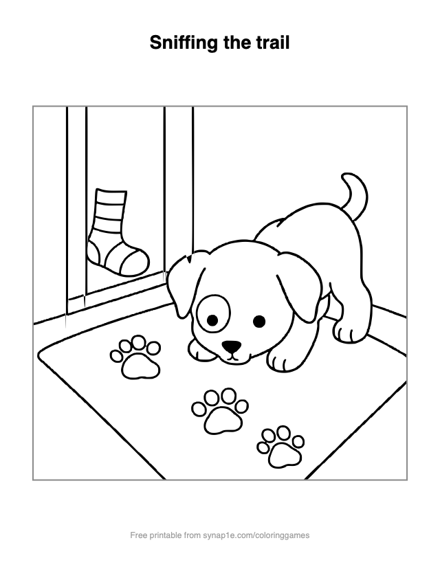 Sniffing the trail — free printable pets coloring page