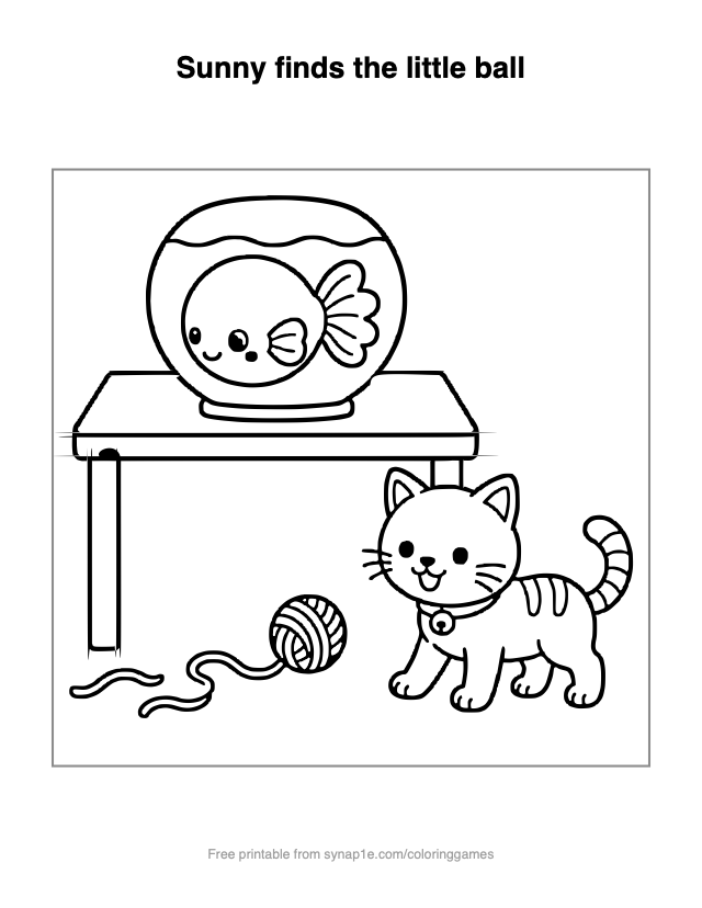 Sunny finds the little ball — free printable pets coloring page