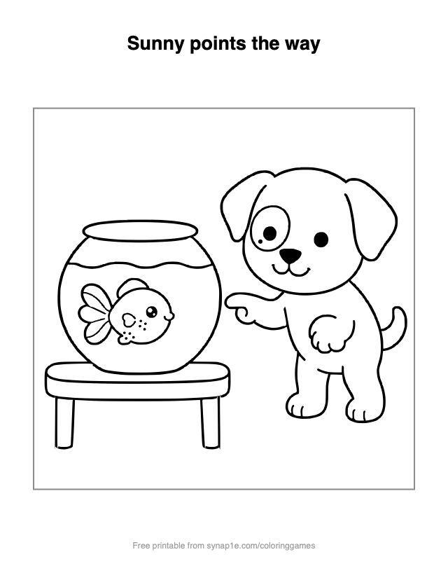 Sunny points the way — free printable pets coloring page