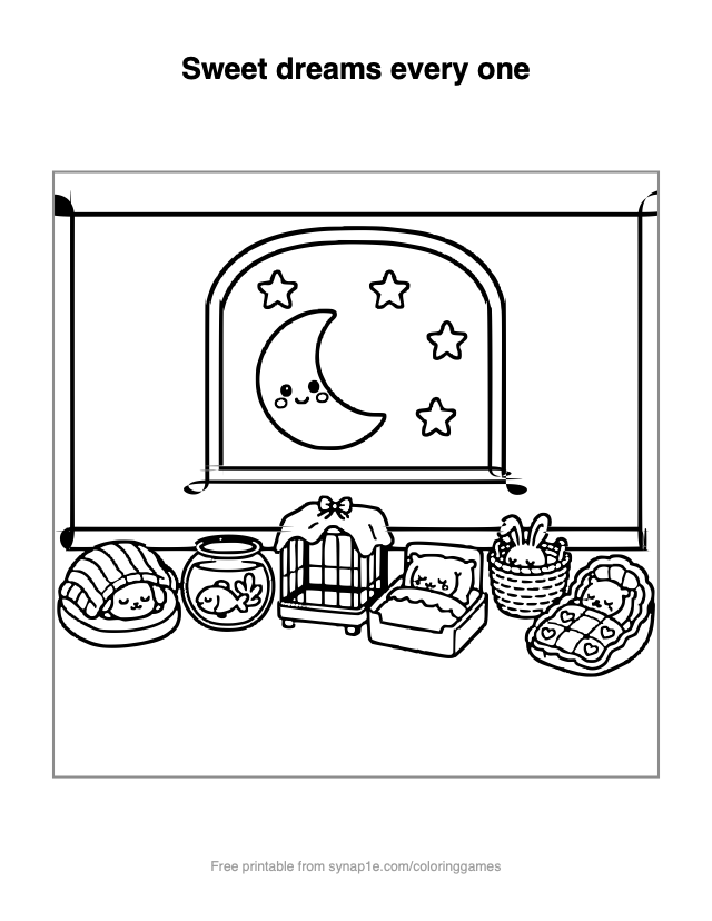 Sweet dreams every one — free printable pets coloring page