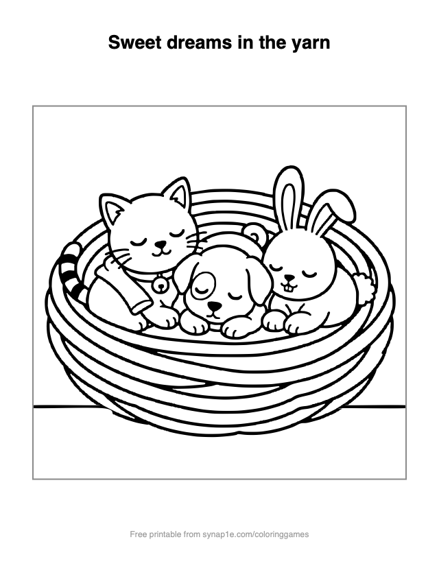 Sweet dreams in the yarn — free printable pets coloring page