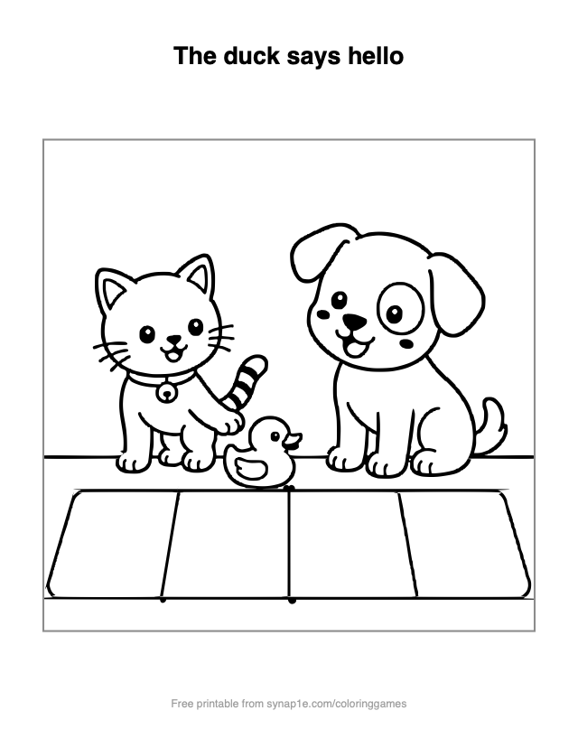 The duck says hello — free printable pets coloring page