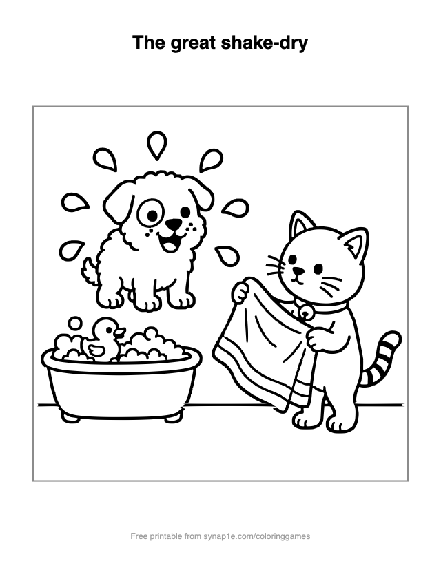 The great shake-dry — free printable pets coloring page