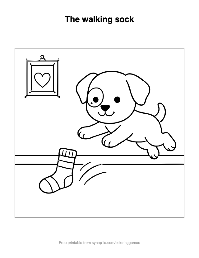 The walking sock — free printable pets coloring page