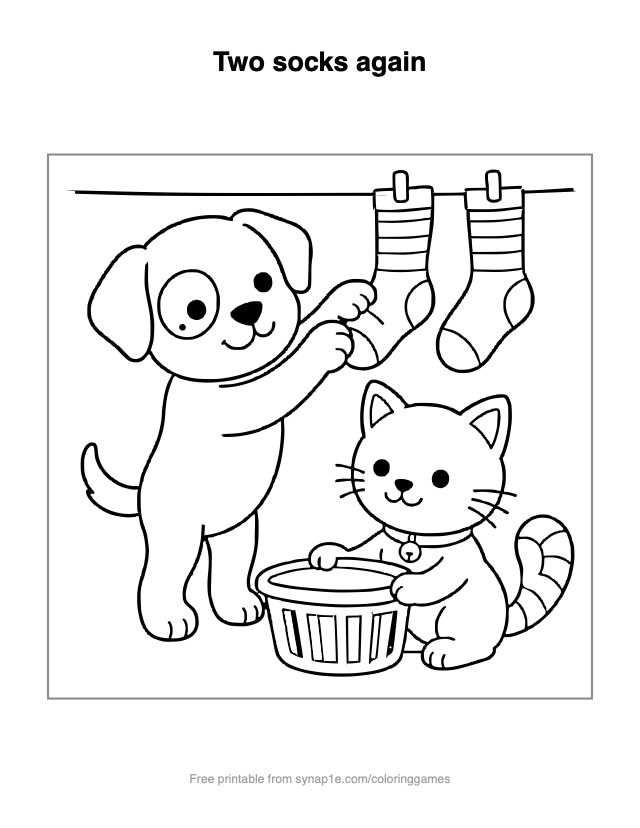 Two socks again — free printable pets coloring page