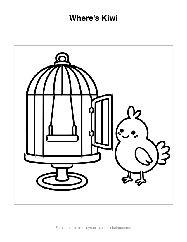 Where's Kiwi — free printable pets coloring page