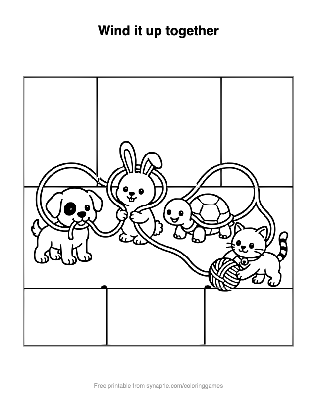 Wind it up together — free printable pets coloring page