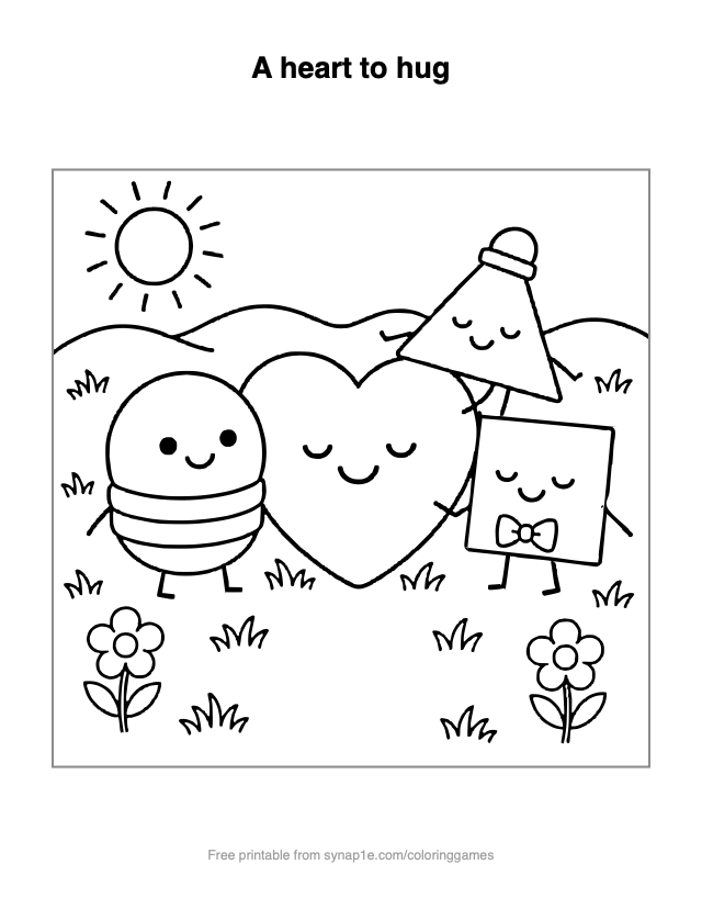 A heart to hug — free printable shapes coloring page