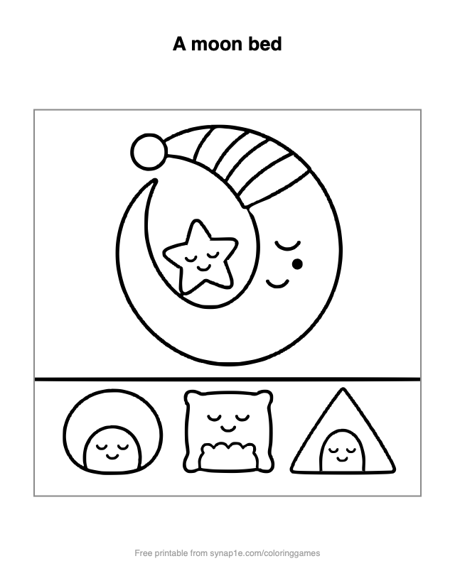 A moon bed — free printable shapes coloring page
