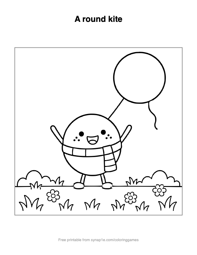 A round kite — free printable shapes coloring page