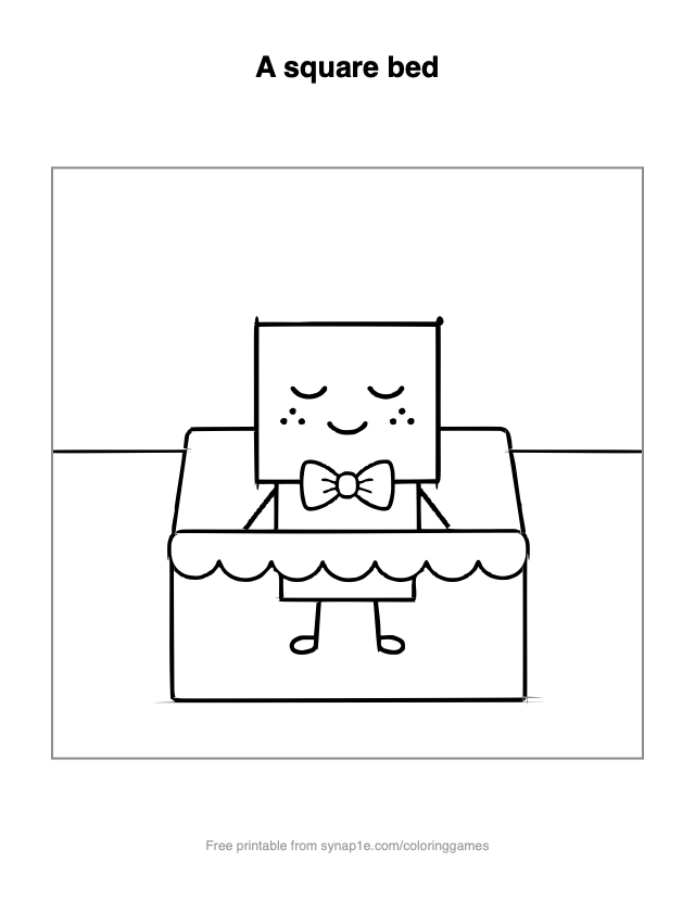 A square bed — free printable shapes coloring page