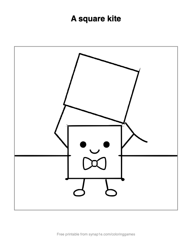 A square kite — free printable shapes coloring page