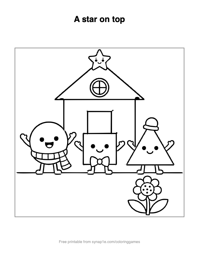 A star on top — free printable shapes coloring page