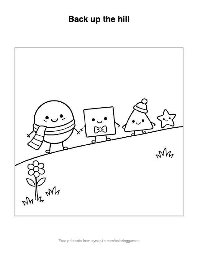 Back up the hill — free printable shapes coloring page
