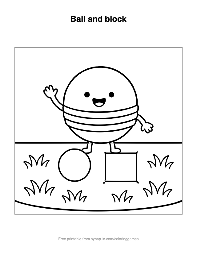 Ball and block — free printable shapes coloring page