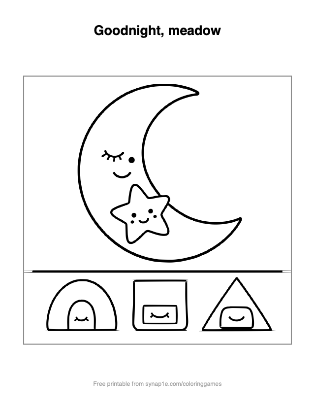 Goodnight, meadow — free printable shapes coloring page