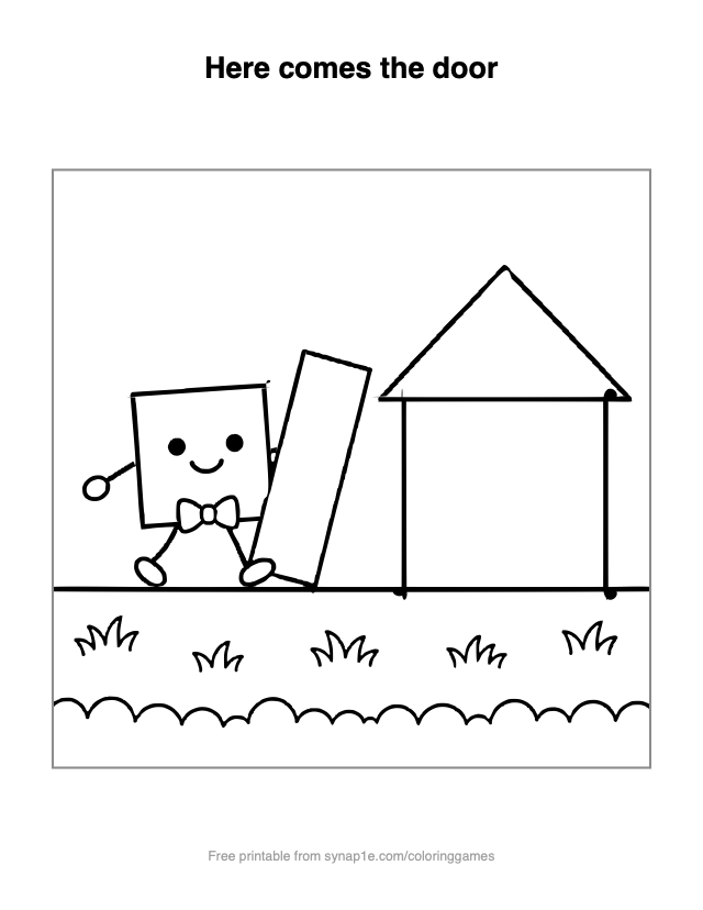 Here comes the door — free printable shapes coloring page