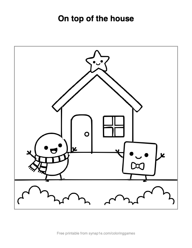 On top of the house — free printable shapes coloring page