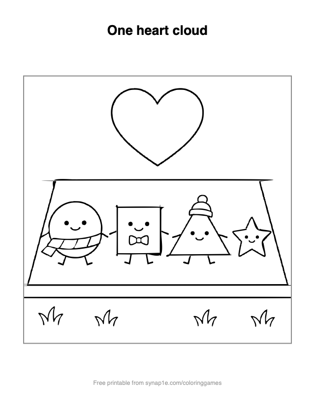 One heart cloud — free printable shapes coloring page