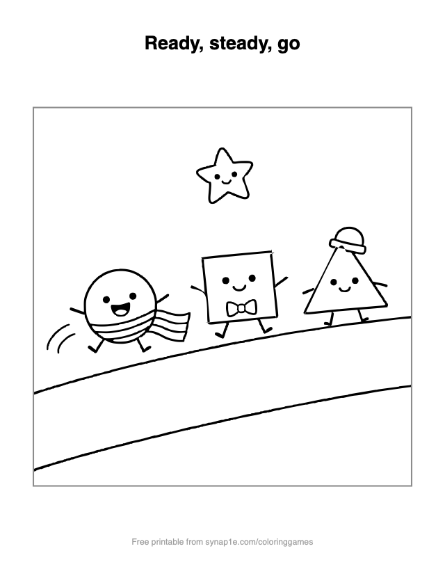 Ready, steady, go — free printable shapes coloring page