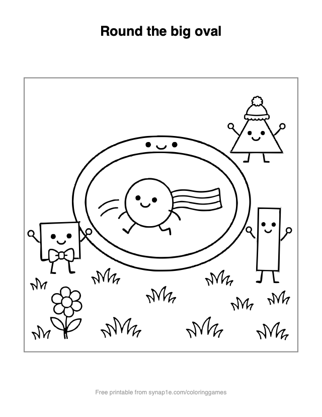 Round the big oval — free printable shapes coloring page