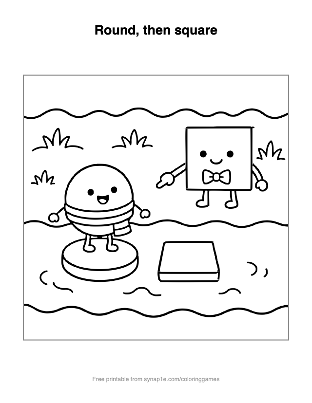 Round, then square — free printable shapes coloring page
