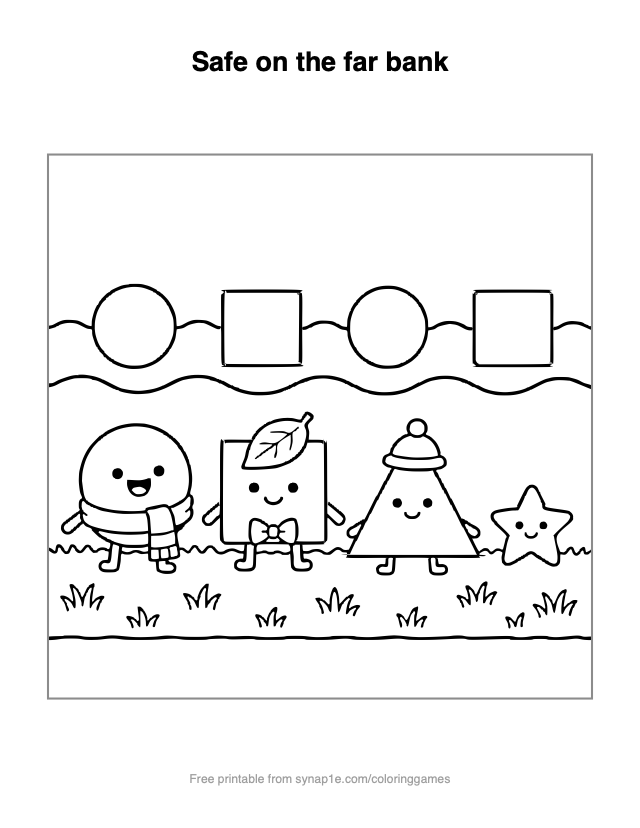 Safe on the far bank — free printable shapes coloring page