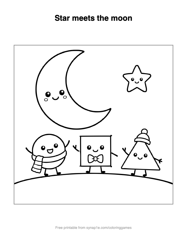 Star meets the moon — free printable shapes coloring page