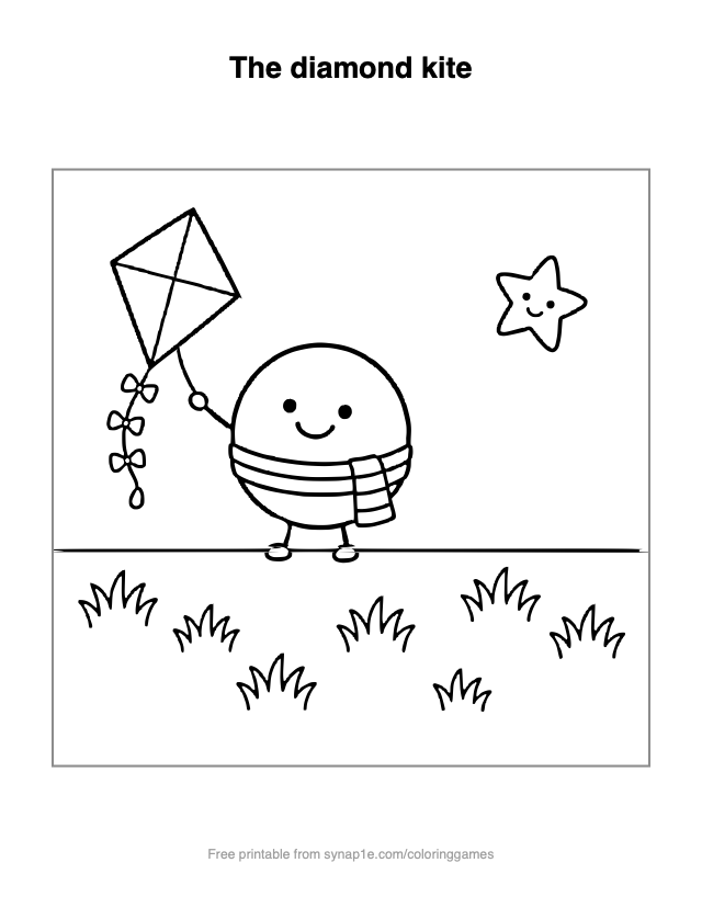 The diamond kite — free printable shapes coloring page