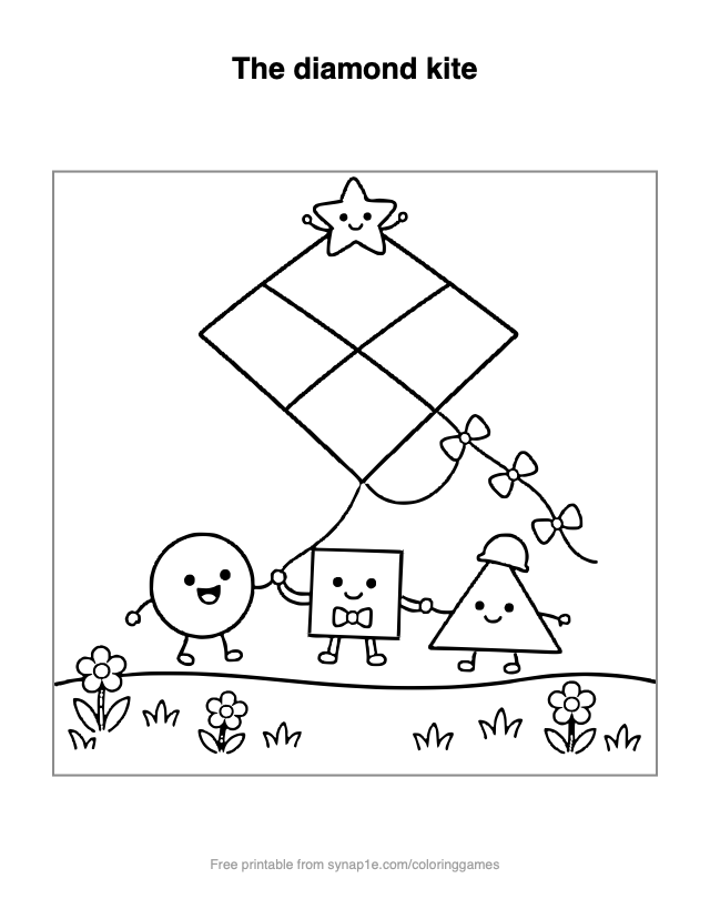 The diamond kite — free printable shapes coloring page