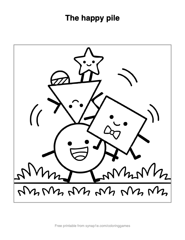 The happy pile — free printable shapes coloring page