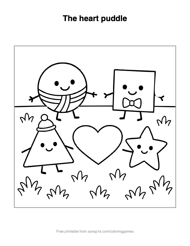 The heart puddle — free printable shapes coloring page