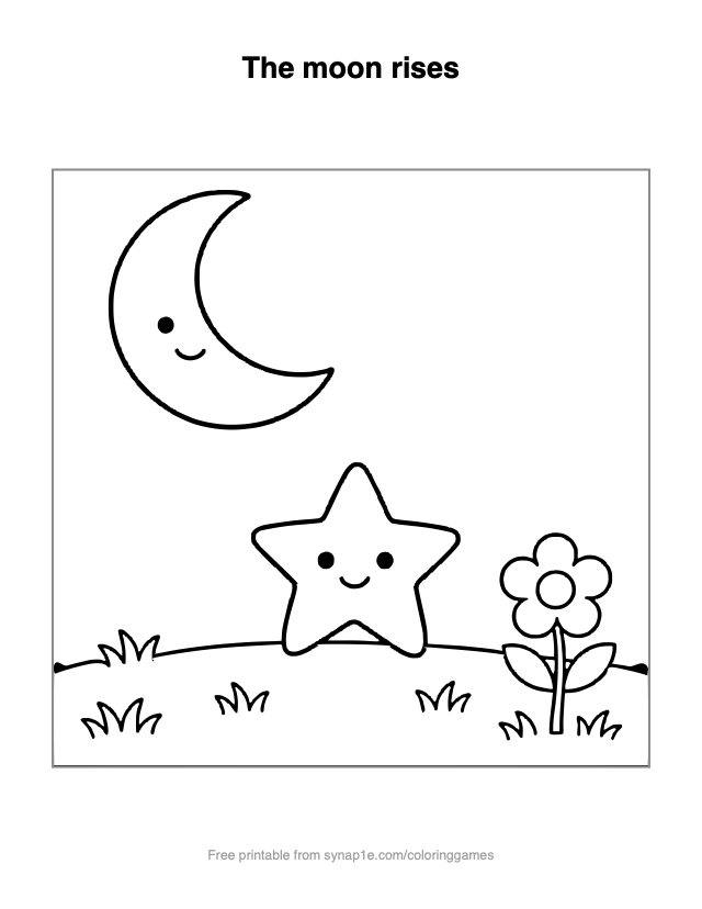 The moon rises — free printable shapes coloring page