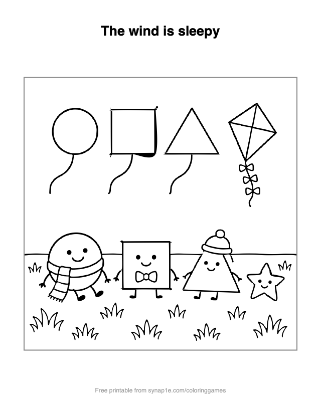 The wind is sleepy — free printable shapes coloring page