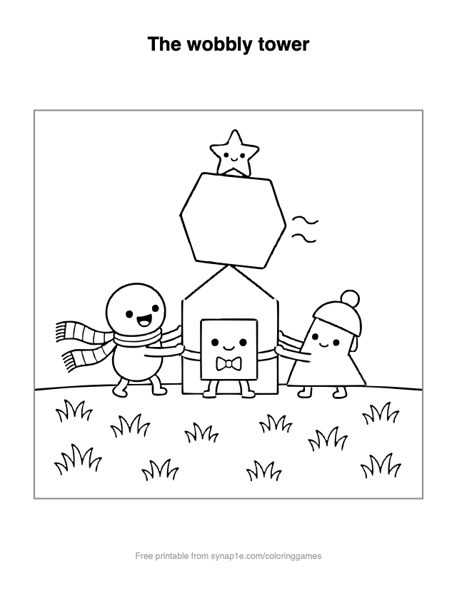 The wobbly tower — free printable shapes coloring page