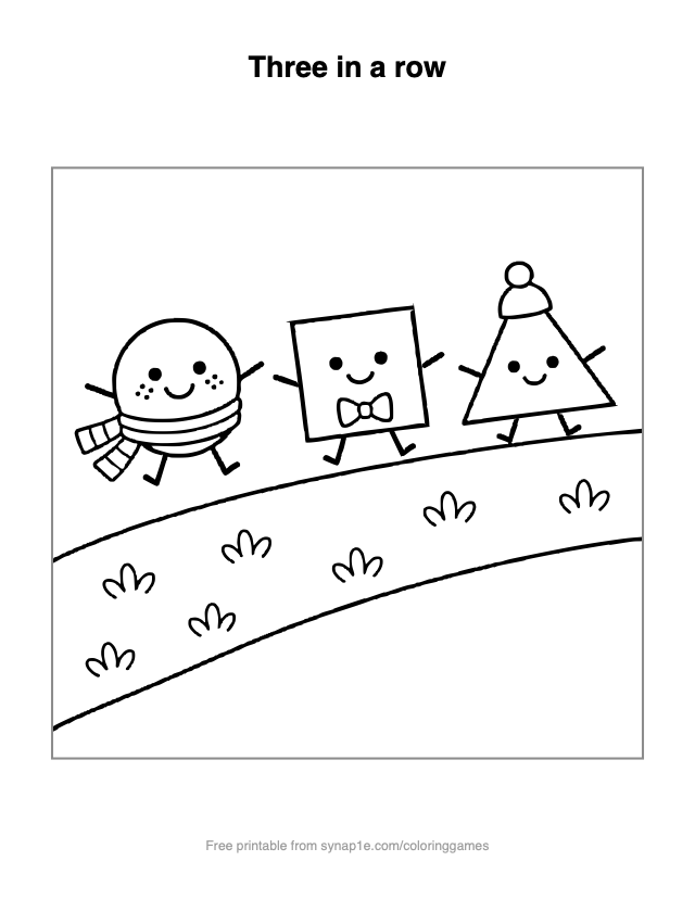Three in a row — free printable shapes coloring page