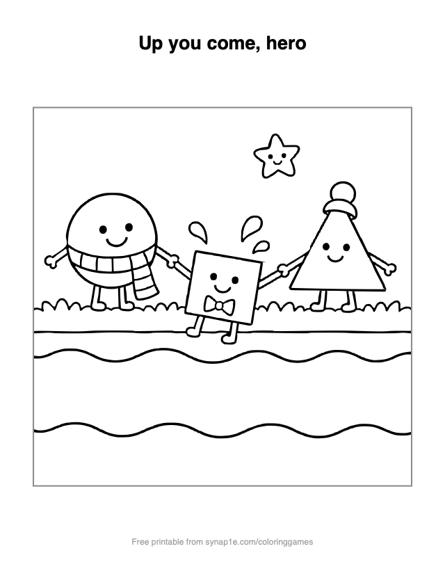 Up you come, hero — free printable shapes coloring page