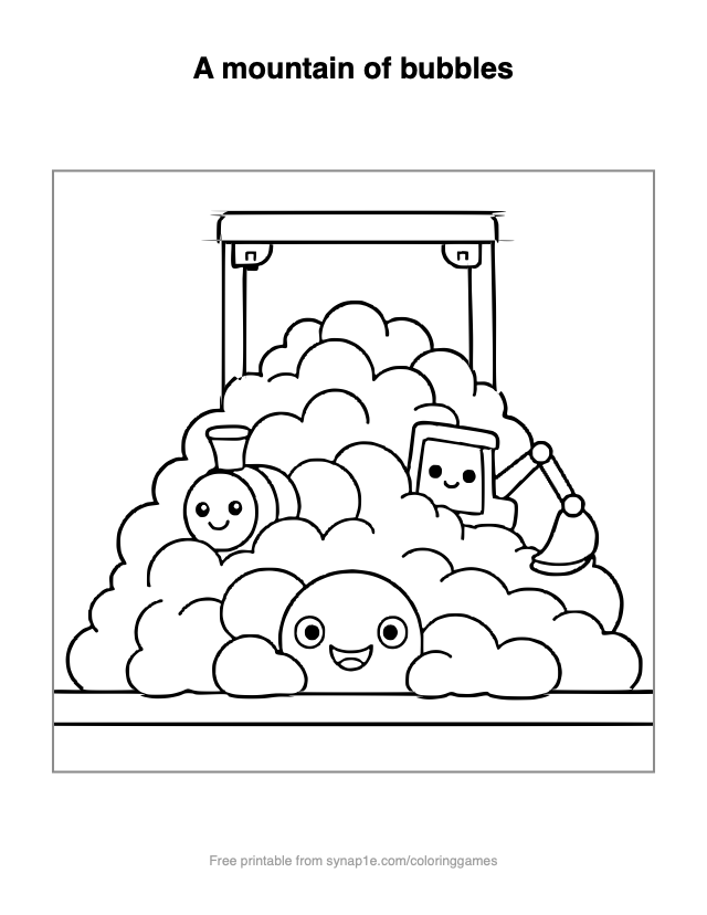 A mountain of bubbles — free printable vehicles coloring page