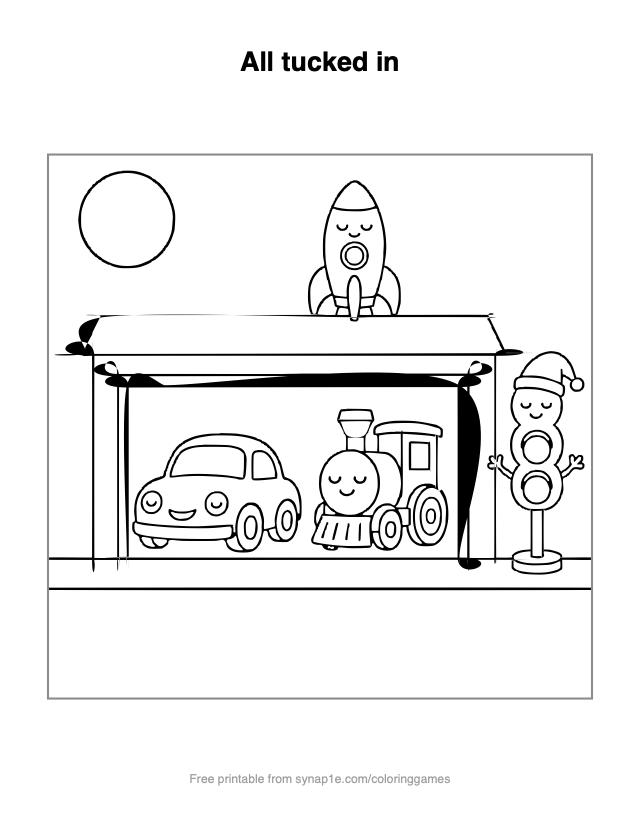 All tucked in — free printable vehicles coloring page