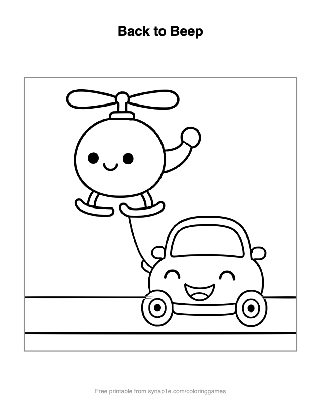 Back to Beep — free printable vehicles coloring page