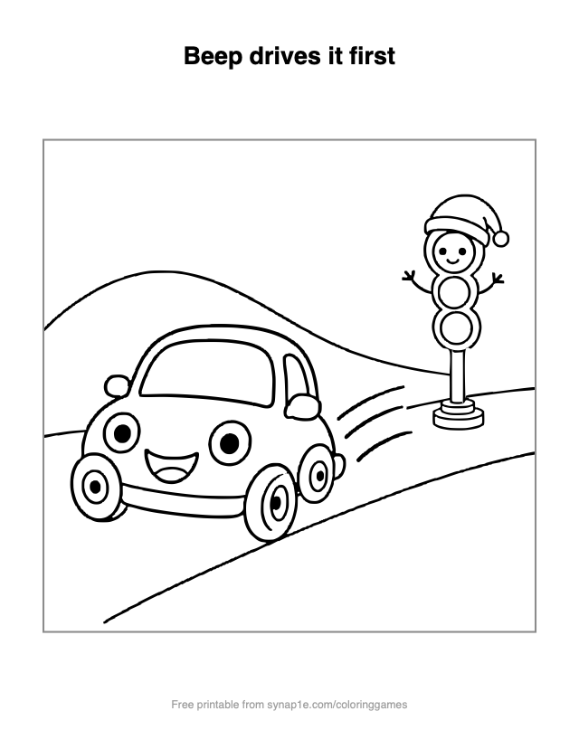 Beep drives it first — free printable vehicles coloring page