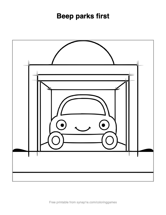 Beep parks first — free printable vehicles coloring page