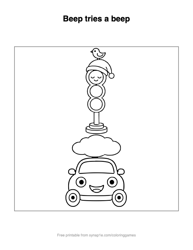 Beep tries a beep — free printable vehicles coloring page